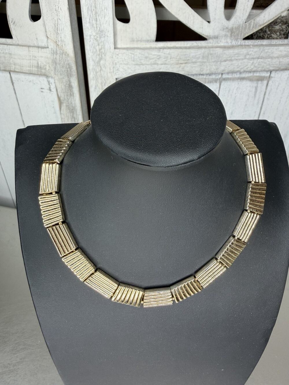 Vintage CORO Signed LINKED CHAIN Choker Necklace Gold Tone Hollywood Regency
